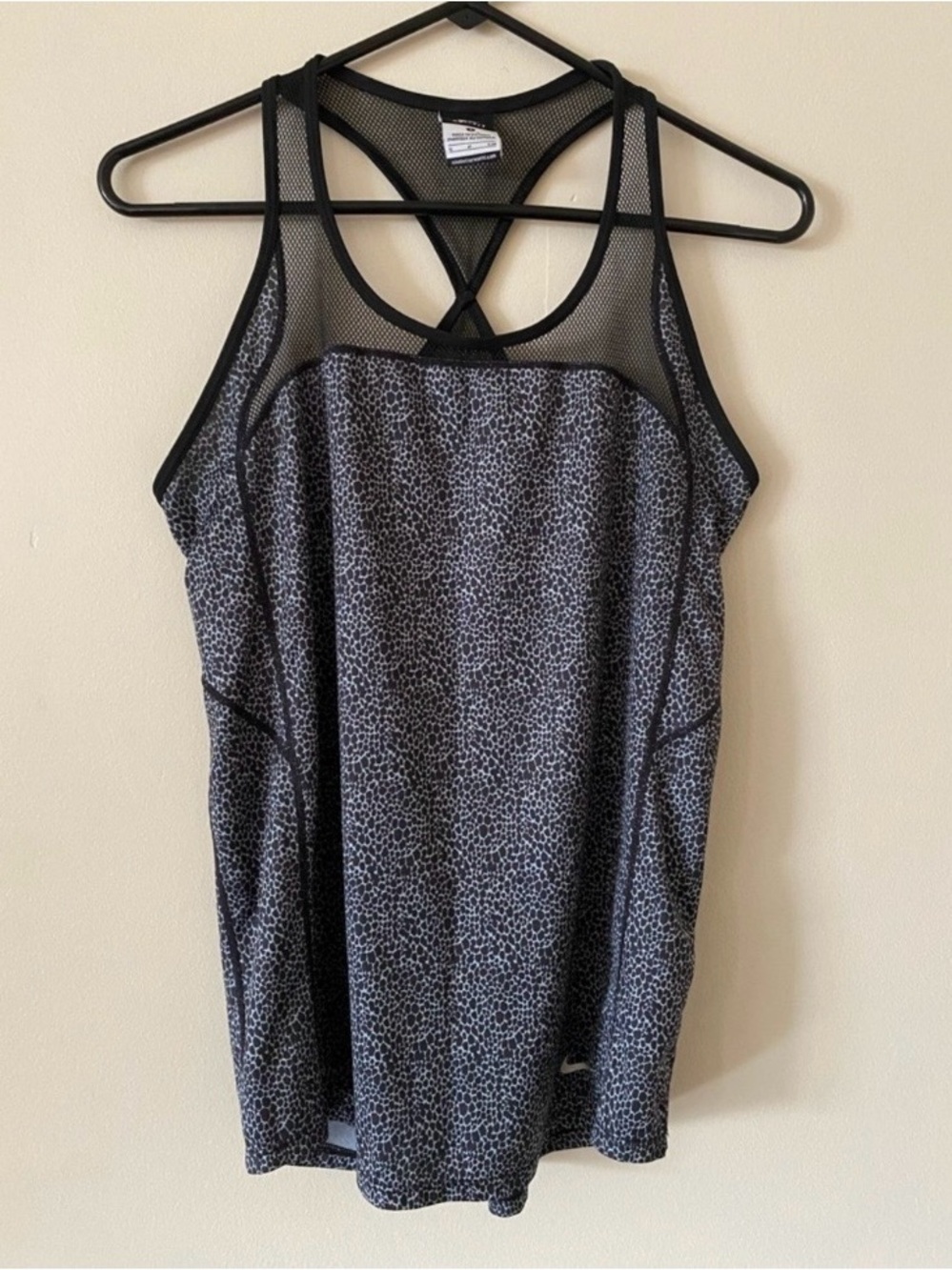 Nike Black Grey Animal-Print Mesh Sports Tank